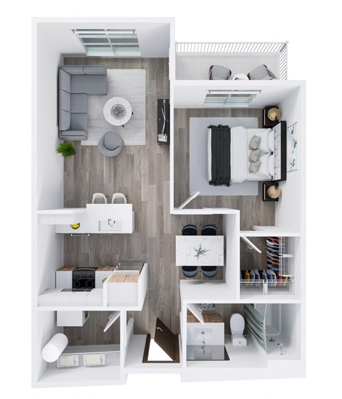 Floor plan for 1 bed, 1 bath, 692 sqft